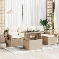 6-delige Loungeset met kussens poly rattan beige