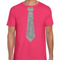 Verkleed t-shirt voor heren - stropdas glitter zilver - roze - carnaval - foute party Verkleed t-shirt voor heren - stropdas glitter zilver - roze - carnaval - foute party