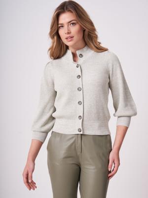 Tweekleurig vest met 3/4 pofmouwen van katoen-zijde mix