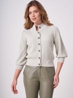 Tweekleurig vest met 3/4 pofmouwen van katoen-zijde mix Tweekleurig vest met 3/4 pofmouwen van katoen-zijde mix