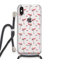 Flamingoprint groen: iPhone X Transparant Hoesje met koord