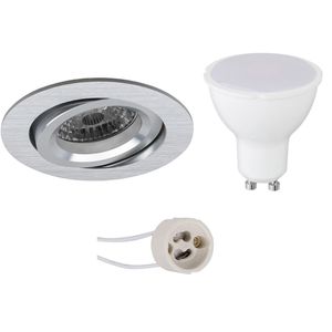 LED Spot Set - Aigi - Pragmi Aerony Pro - GU10 Fitting - Inbouw Rond - Mat Zilver - 6W - Helder/Koud Wit 6400K - Kantelbaar - Ø82mm