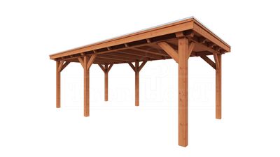Trendhout Overkapping Siena 655x350 cm- Plat dak- Onbehandeld lariks Douglas hout- Trendhout