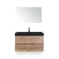 Maxx XL Badmeubelset 100 cm - Natuur Eiken - Wastafel Lucca 1 kraangat - met Spiegel