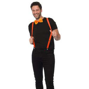 Carnaval verkleedset bretels en strik - oranje - volwassenen/unisex - feestkleding accessoires