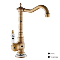 Antieke Messing Keukenkraan met Keramische Handgreep - 360° Draaiend | Traditioneel Design