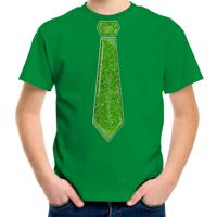 Verkleed t-shirt voor kinderen - glitter stropdas - groen - jongen - carnaval/themafeest kostuum