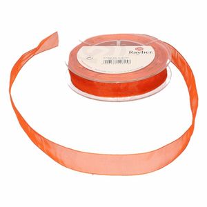 1x Hobby/decoratie oranje organza sierlint 1,5 cm/15 mm x 10 meter