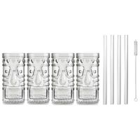 4x Cocktailglazen / Mai Tai glazen transparant 490 ml met glazen rietjes - thumbnail