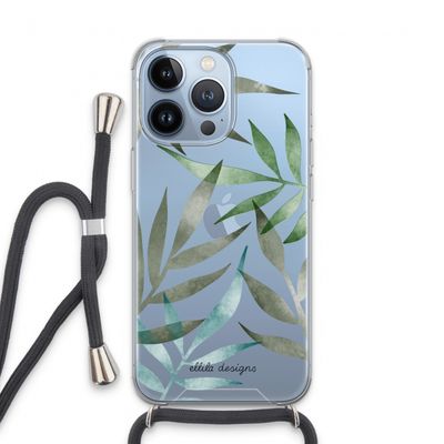 Tropical watercolor leaves: iPhone 13 Pro Transparant Hoesje met koord