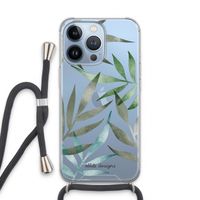 Tropical watercolor leaves: iPhone 13 Pro Transparant Hoesje met koord
