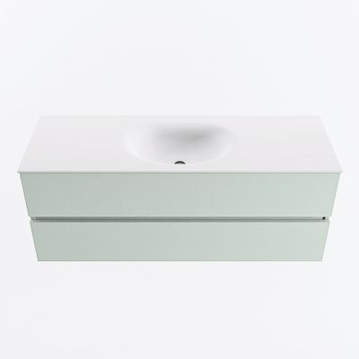 MONDIAZ VICA 130cm badmeubel onderkast Greey 2 lades. Wastafel MOON midden zonder kraangat, kleur Talc.