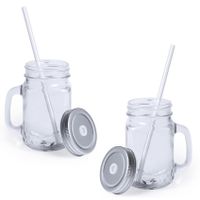 20x stuks glazen Mason Jar drinkbekers zilver dop/rietje 500 ml