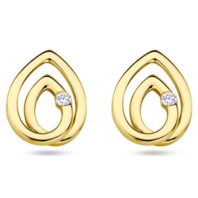 Oorknoppen geelgoud-diamant 2 x 0.015 ct Hsi wit 7,5 x 10,5 mm