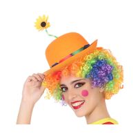 Verkleed bolhoed/clownshoedje voor volwassenen oranje met bloem   - - thumbnail