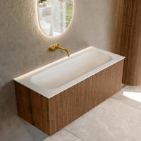 Badmeubel Mondiaz Kurve | 110 cm | Meubelkleur Walnut | Wastafelkleur Talc | Midden spoelbak | Zonder kraangaten