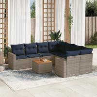 9-delige Loungeset met kussens poly rattan grijs