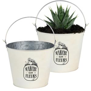 Plantenpot/bloempot emmer voor buiten - 2x - zink - ivoorwit - D24 x H19 cm