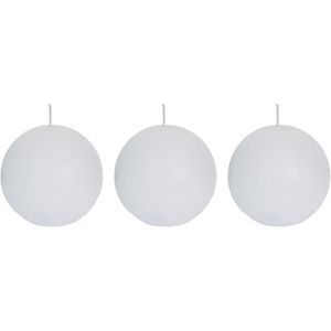 3x Witte rustieke bolkaarsen 8 cm 24 branduren