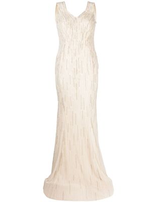 Saiid Kobeisy robe longue ornée de perles à dos ouvert - Blanc
