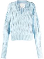 SA SU PHI pull en maille ajourée à col v - Bleu