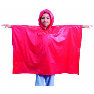 Kinder regen poncho - 20x stuks - pvc - rood - in zakje - vanaf 4 jaar - noodponcho met capuchon