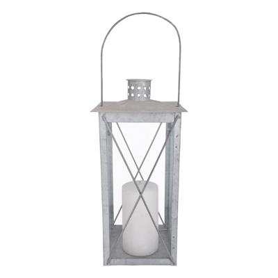 Flancy Flames Lantaarn - zink - windlicht - zilverkleurig - 17 x 17 x 37 cm