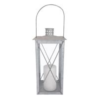 Flancy Flames Lantaarn - zink - windlicht - zilverkleurig - 17 x 17 x 37 cm