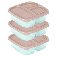 Plasticforte Vershoudbakje - 3x - 3-vaks - 1,2L - meal prep - herbruikbaar - taupe