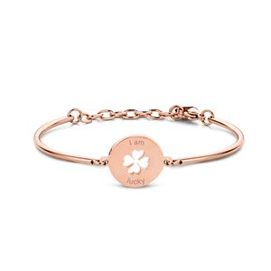 CO88 Collection Inspirational 8CB 90342 Stalen Armband met Hanger - Klaver en I am Lucky 17 mm - One-size - Rosékleurig
