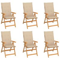 vidaXL Tuinstoelen 6 st met beige kussens massief teakhout - thumbnail