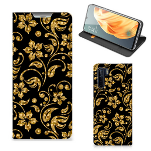 OPPO Reno3 | A91 Smart Cover Gouden Bloemen