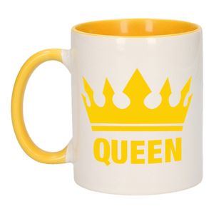 Cadeau Queen mok/ beker geel wit 300 ml