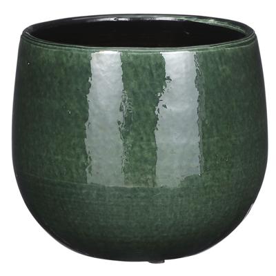 Mica Decorations Plantenpot/bloempot - keramiek - donkergroen - gevlekt patroon - 16 x 14 cm