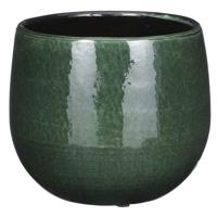 Mica Decorations Plantenpot/bloempot - keramiek - donkergroen - gevlekt patroon - 16 x 14 cm