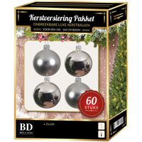 Zilveren kerstballen pakket 60-delig voor 150 cm boom   -