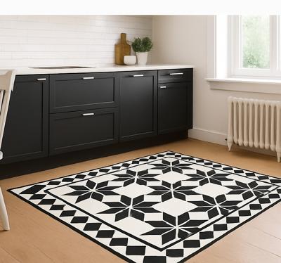 Monochroom stertegelpatroon vinyl vloerkleed keuken