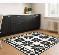 Monochroom stertegelpatroon vinyl vloerkleed keuken
