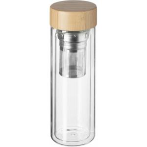 Theefles - dubbelwandig - glas/bamboe - 40 cl - infusiefles/theepot