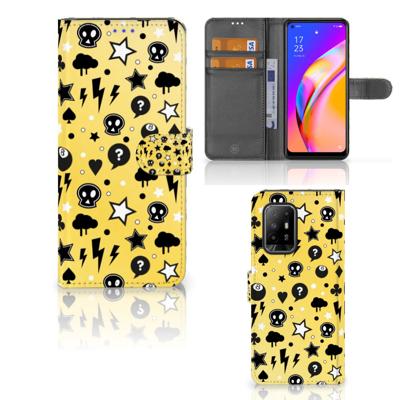 Telefoonhoesje met Naam OPPO Reno5 Z | A94 5G Punk Geel | Portemonnee hoesje Telefoonhoesje met Naam OPPO Reno5 Z | A94 5G Punk Geel | Portemonnee hoesje