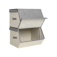 Set van 2 opbergdozen met magneetsluiting, Grijs + beige