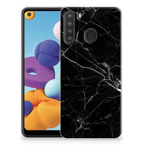 Samsung Galaxy A21 TPU Siliconen Hoesje Marmer Zwart - Origineel Cadeau Vader