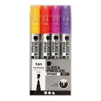 Creativ Company Glas- & porseleinstiften dekkend oranje/paars/rood/geel, 4st.