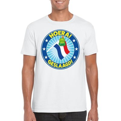 Geslaagd t-shirt met vlaggenmast met tas wit heren