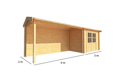 Blokhut met overkapping Fenna 700 cm bij 200 cm diep Zadeldak - Warentuin collection