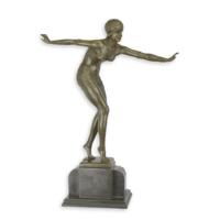 BRONZEN SCULPTUUR VAN EEN DANSENDE VROUW OP MARMEREN BASEMENT BRONZEN SCULPTUUR VAN EEN DANSENDE VROUW OP MARMEREN BASEMENT