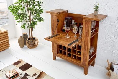 Massieve barkast MAKASSAR 85cm Sheesham steenafwerking thuisbar - 15524