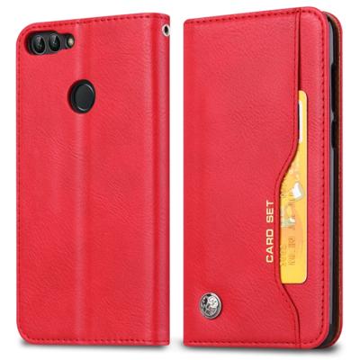 Knead huidtextuur horizontale Flip lederen case voor Huawei P Smart/Enjoy 7S met foto frame & houder & kaartsleuven & portemonnee (rood)