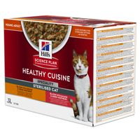 Hill's Healthy Cuisine Adult Sterilised stoofpotje met kip & groenten, met zalm & groenten multipack kat 2 dozen (24 x 80 g)