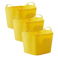 Excellent houseware Flexibele kuip / emmer - 3x - geel - 25 l - kunststof - 40 x 35 cm